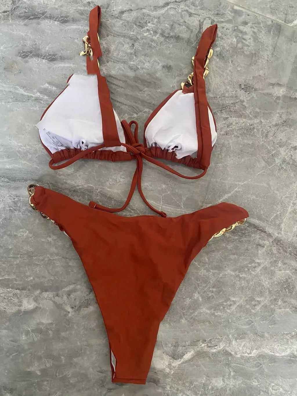 Brown tube top push up bikini swimsuit with split style design for women's swimming
