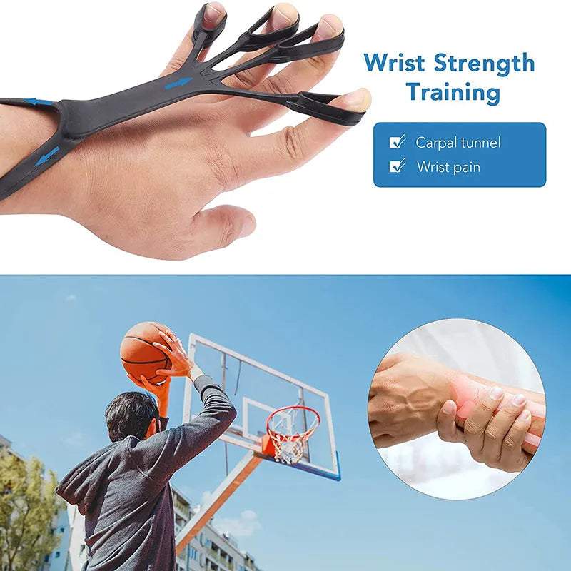 Silicone finger puller hand grip trainer in black with finger slots, 24g weight