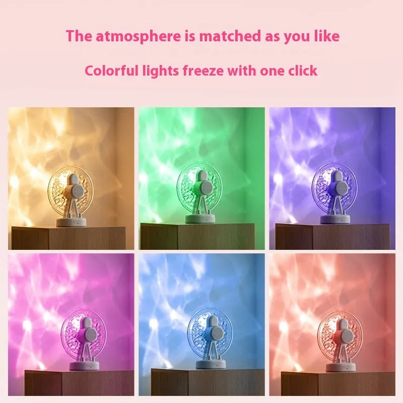 White Ferris wheel shaped Bluetooth speaker with water ripple LED lighting effects