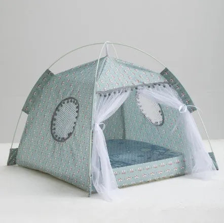Cat tent enclosed pet bed in light green for small medium pets, waterproof breathable fabric, size M shown