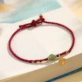 925 silver Hetian jade handmade woven bracelet with red cord strap, women's original design