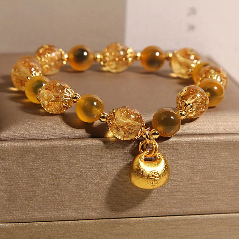 Yellow sugar heart agate crystal bracelet for women with luminous coloured glaze lucky bag charm