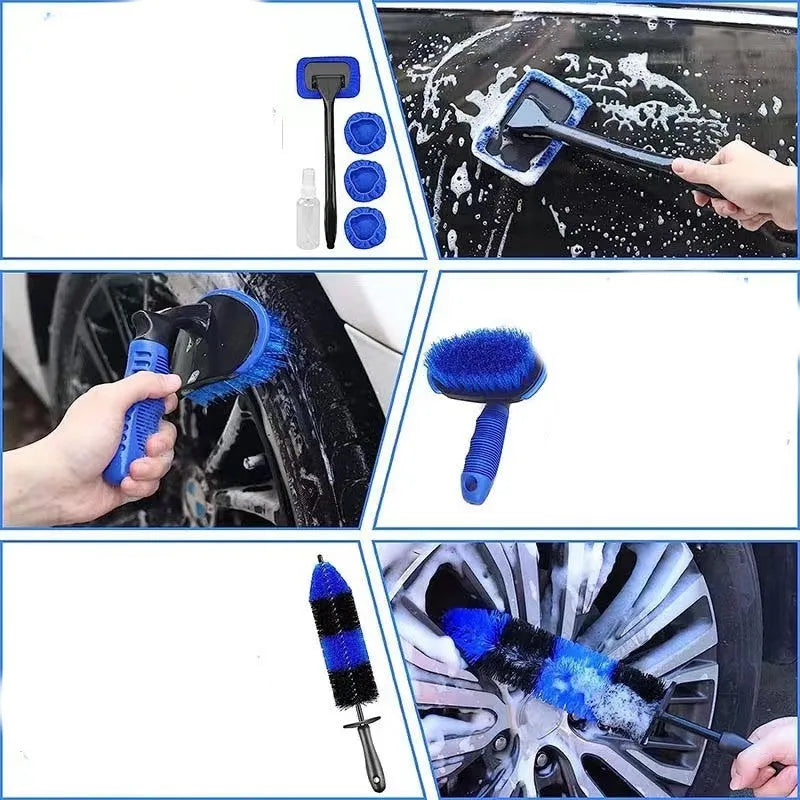 26-piece car cleaning brush set with PP handles for automotive detailing