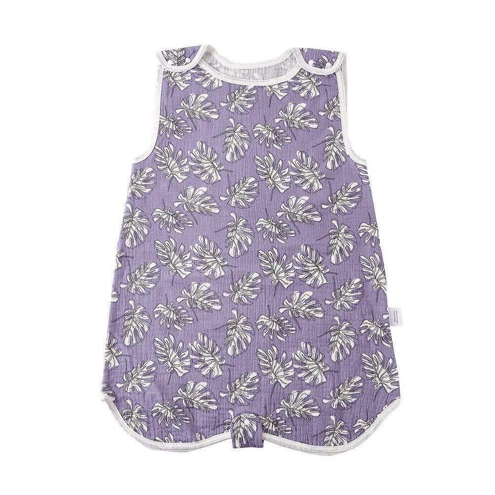 Simple printed baby sleeveless cotton gauze sleeping bag in vest style, 120cm length, pure cotton fabric
