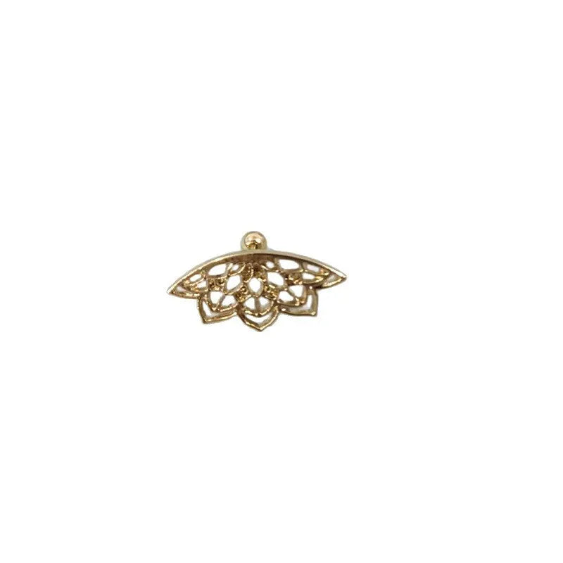 Spider web geometric mesh design stud earrings in gold and silver electroplated finishes.