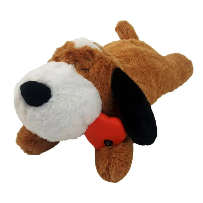 Plush pet anxiety companion sleep toy dog with built-in heartbeat, 17x36x17cm, beige