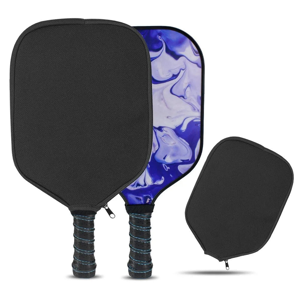A black neoprene protective sleeve for a table tennis racket blade.