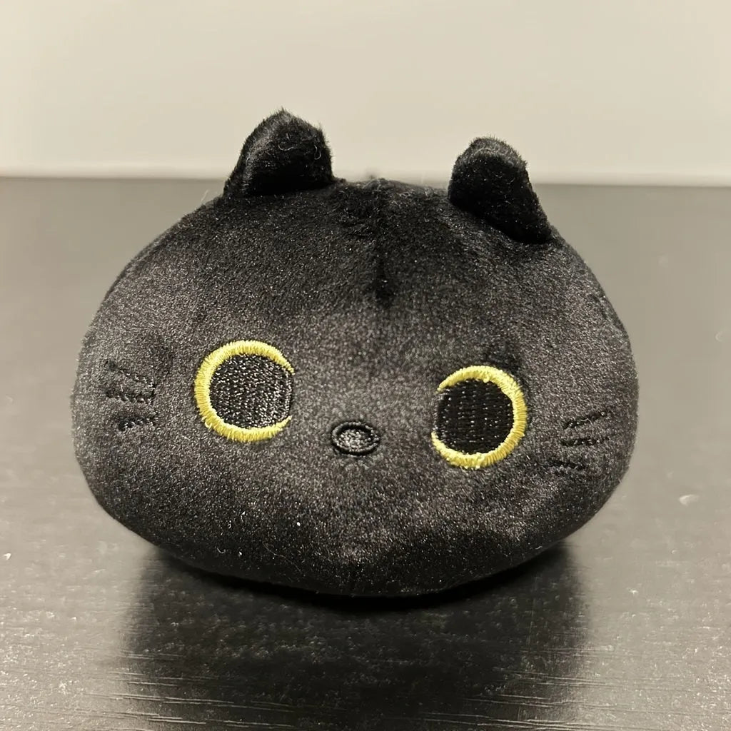 Large black fluffy cat plush toy with soft pillow cushion shape for kids and home decoration