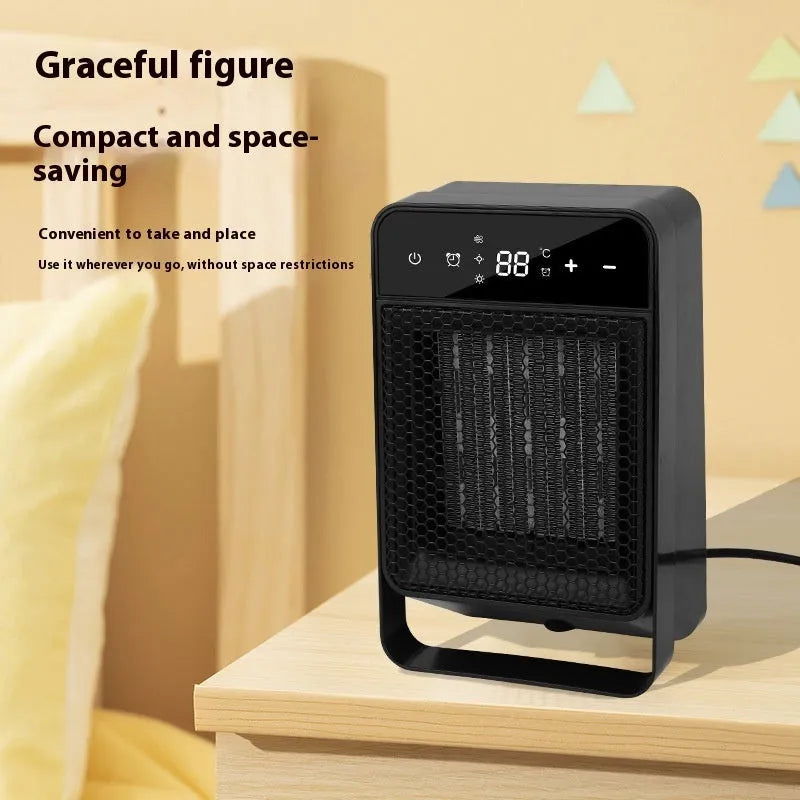 Desktop electric heater with touch screen digital display and remote control in black or white colours