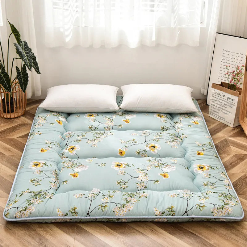 Thickened 10cm foldable tatami floor mat in dark blue, polyester fibre filling, dormitory bedroom use