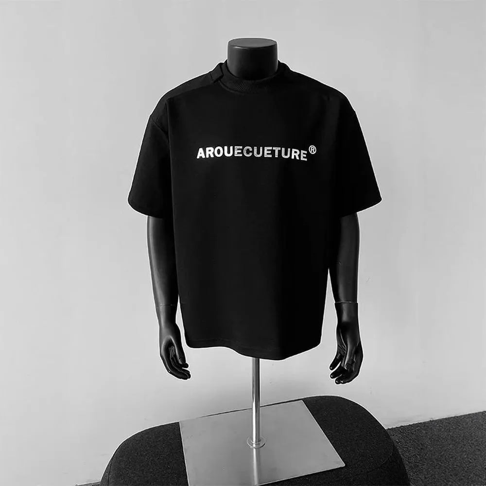 Men's loose fit cotton short sleeve shirt with letter pattern in black colour option