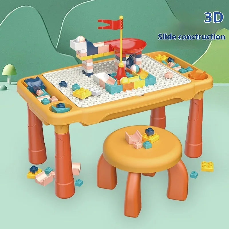 Large particle mushroom nail building blocks set with table and chair in assorted colours