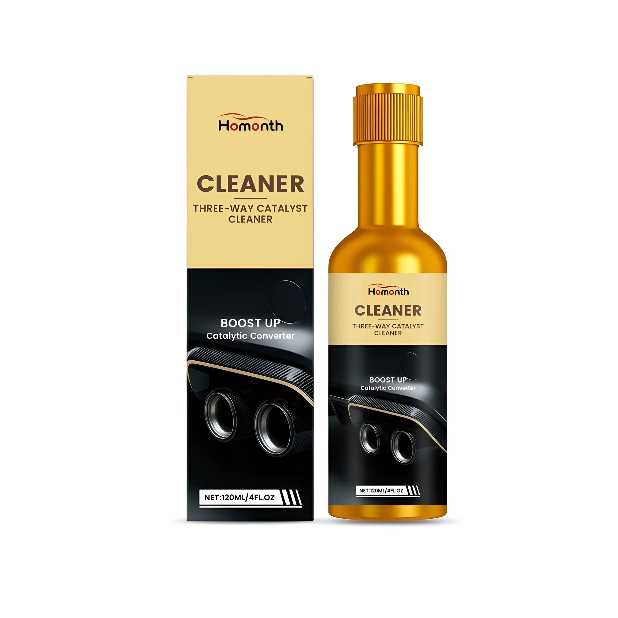 120ml bottle of catalytic converter cleaner fuel additive for petrol car maintenance.