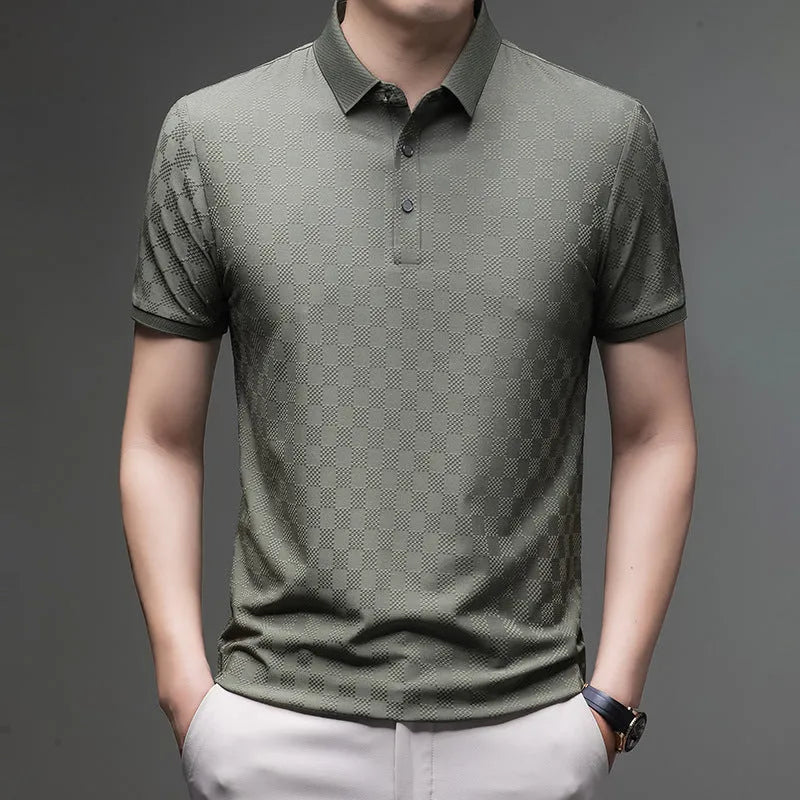 Rhombus slit design thin ice silk short sleeve T-shirt in black, green, or brown