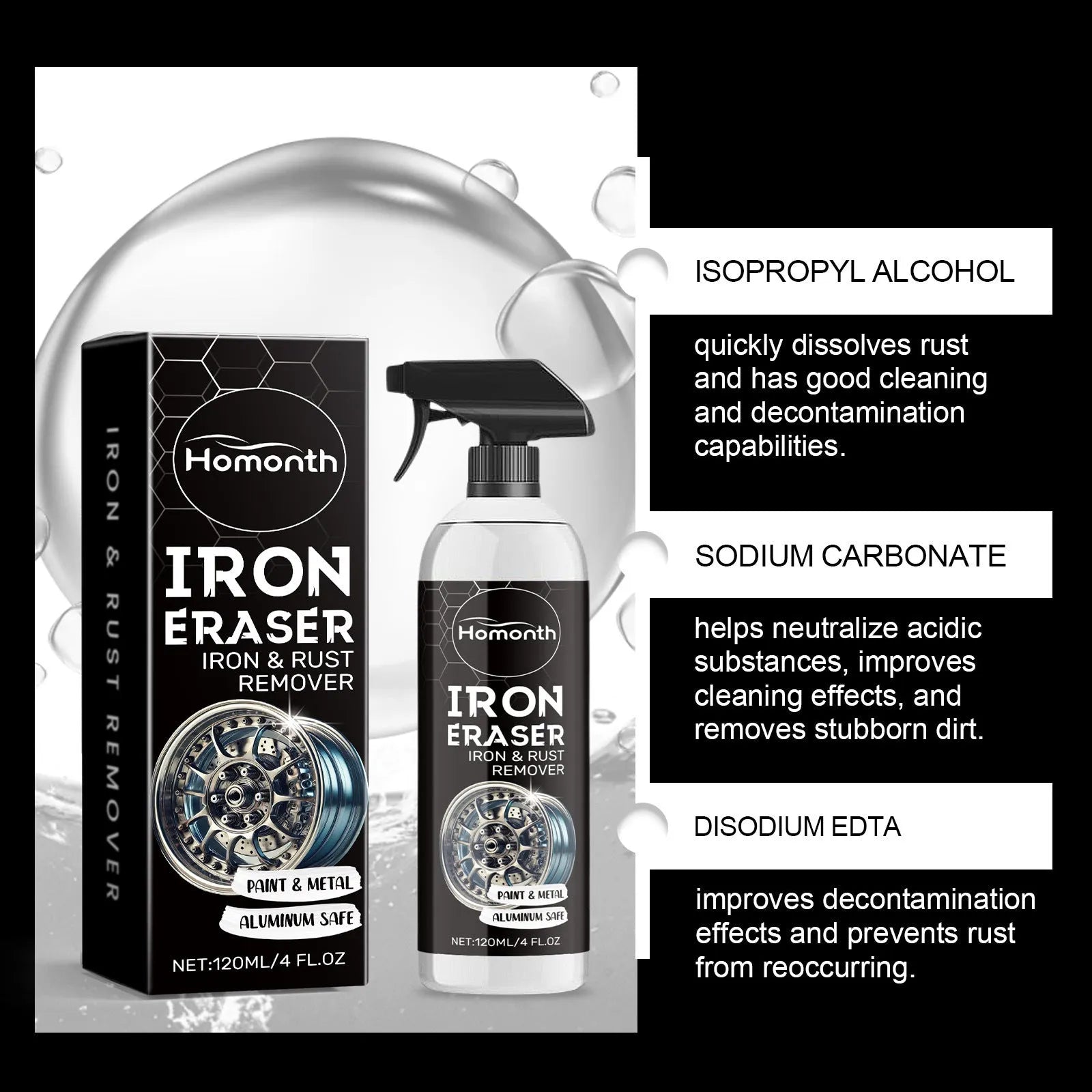 Car rust removing cleanser 120ml citric acid spray bottle 4.3x19.8cm for paintwork decontamination