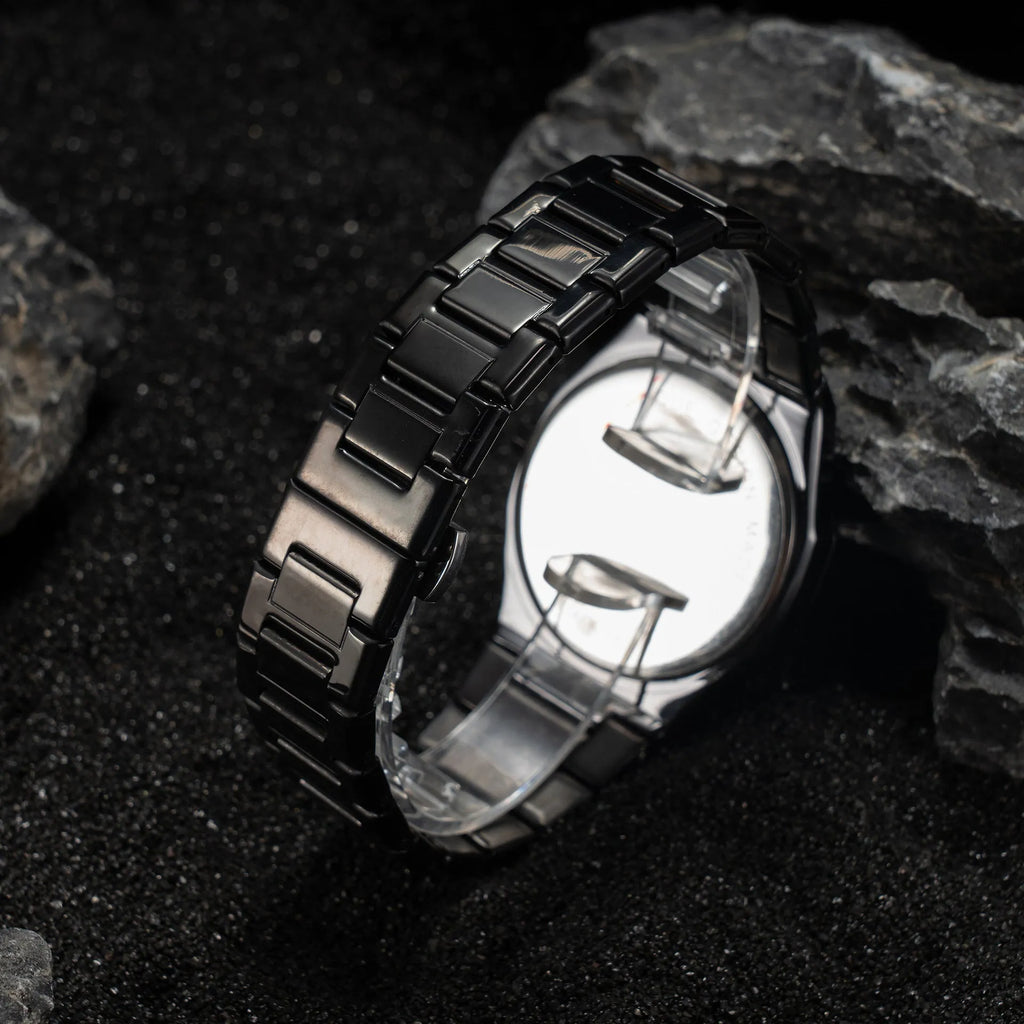 Men's business casual quartz watch with steel belt strap in black and silver colour options