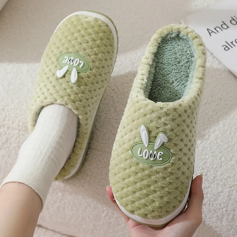 Rabbit plaid design women's artificial fur house slippers with rubber non-slip sole