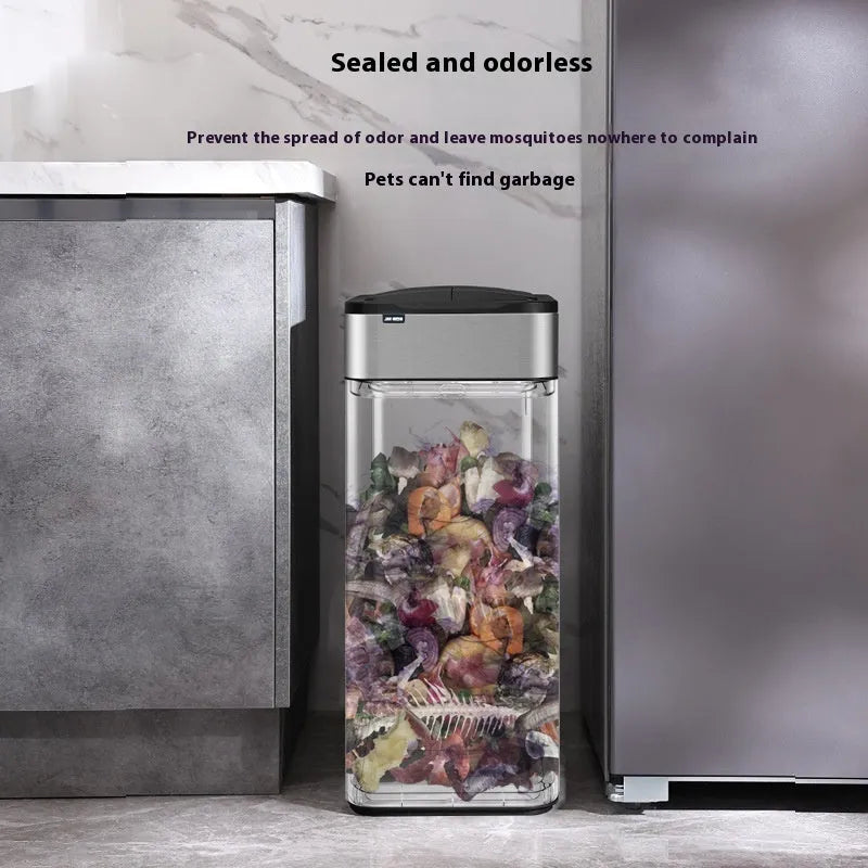 Stainless steel inductive smart trash can with square design and deodorant function