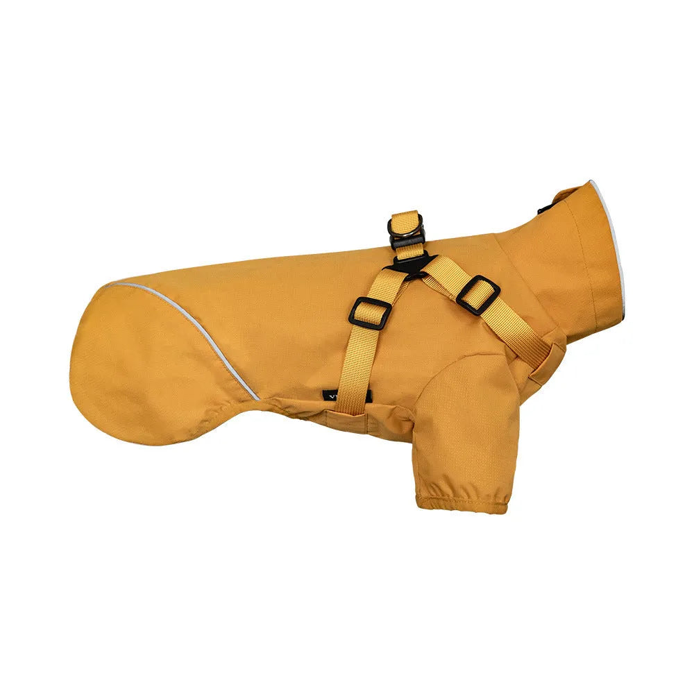 Waterproof polyester dog raincoat for small breeds with two legs in camouflage colour