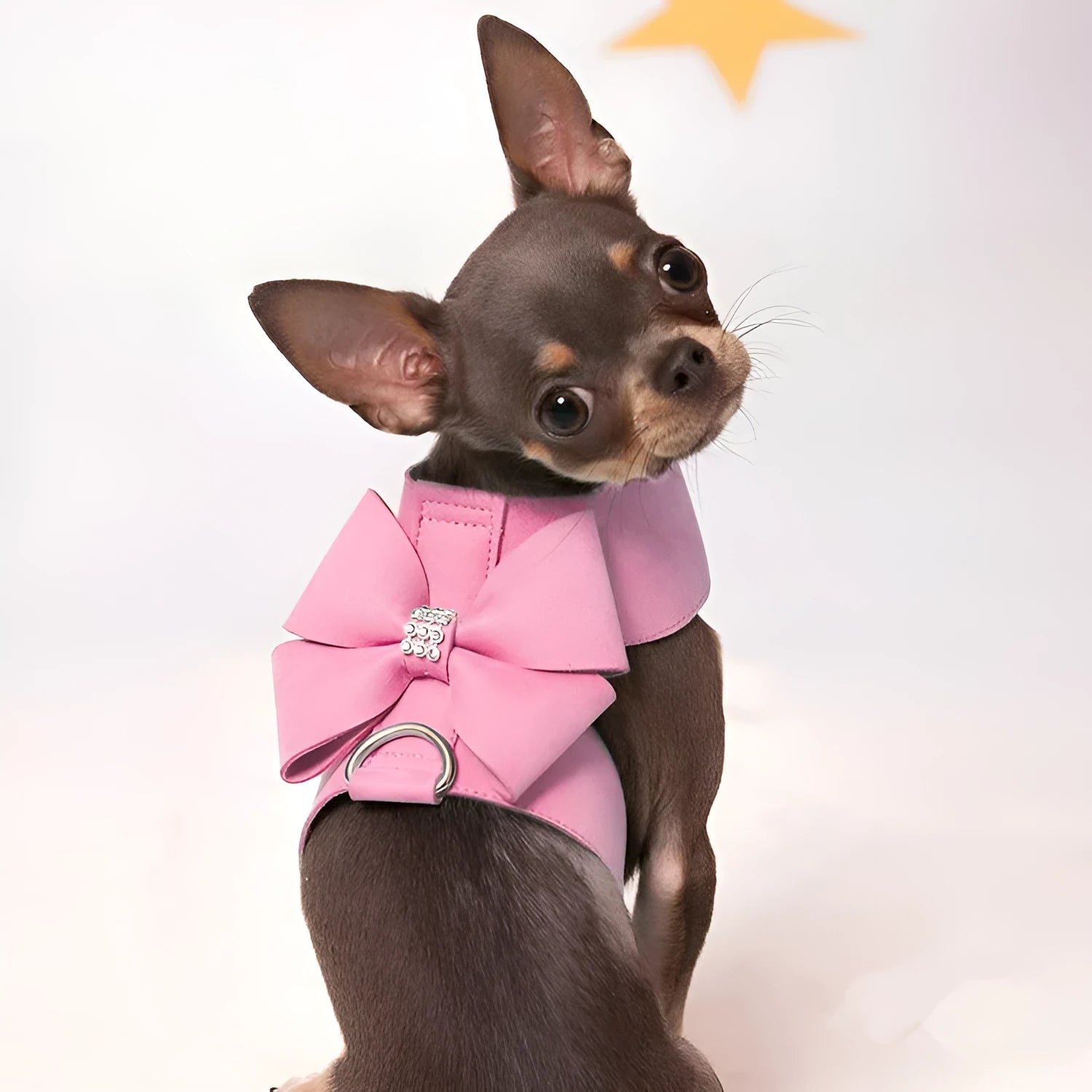 Cute fashion bowknot puppy chest strap harness in microfiber material showing colour options