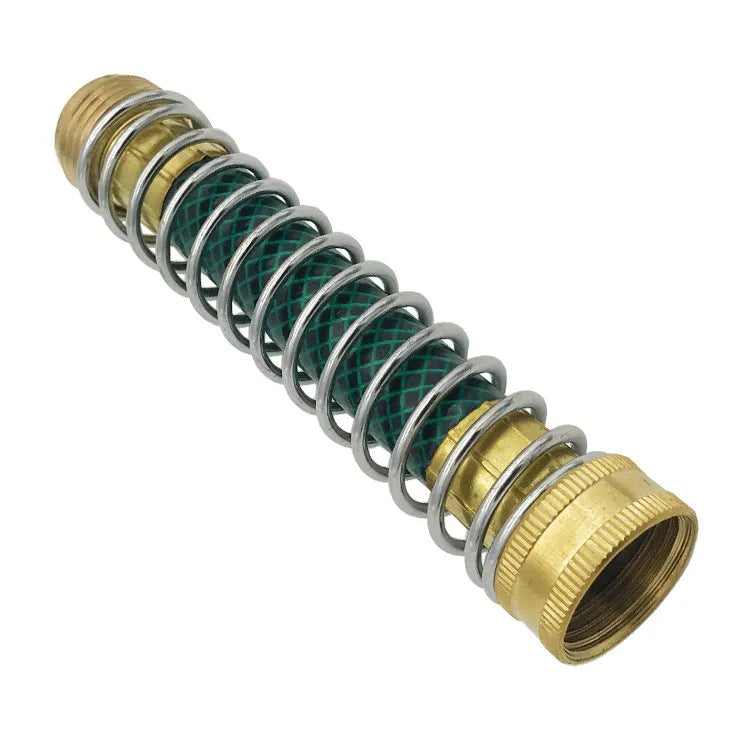 Brass spring hose connector with spiral spring measuring 15 cm for garden watering