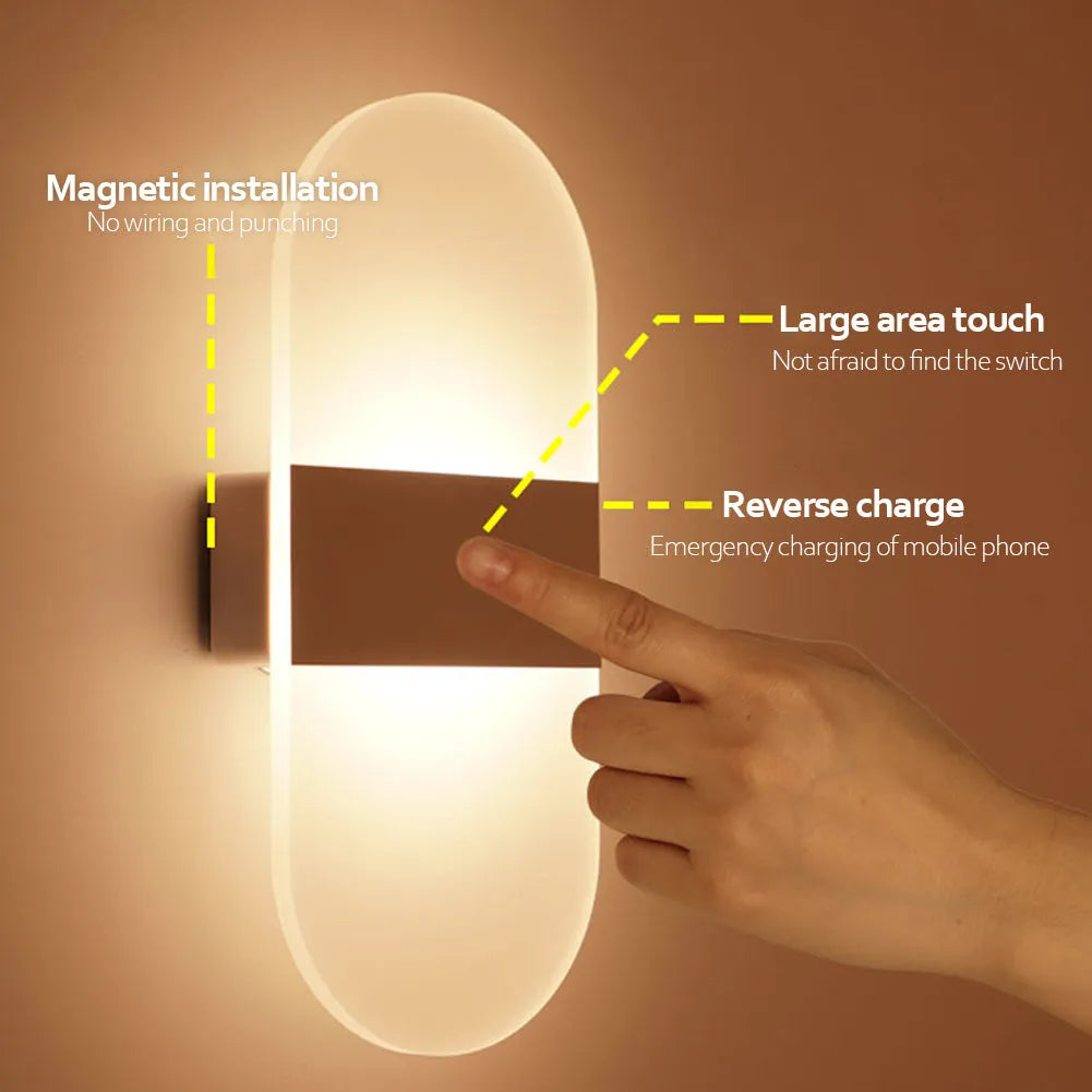 Rechargeable LED wall lamp with acrylic shade in black right-angle style