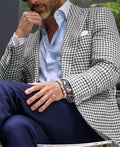 Men's slim fit British style suit jacket with two buttons and large top-stitch pockets