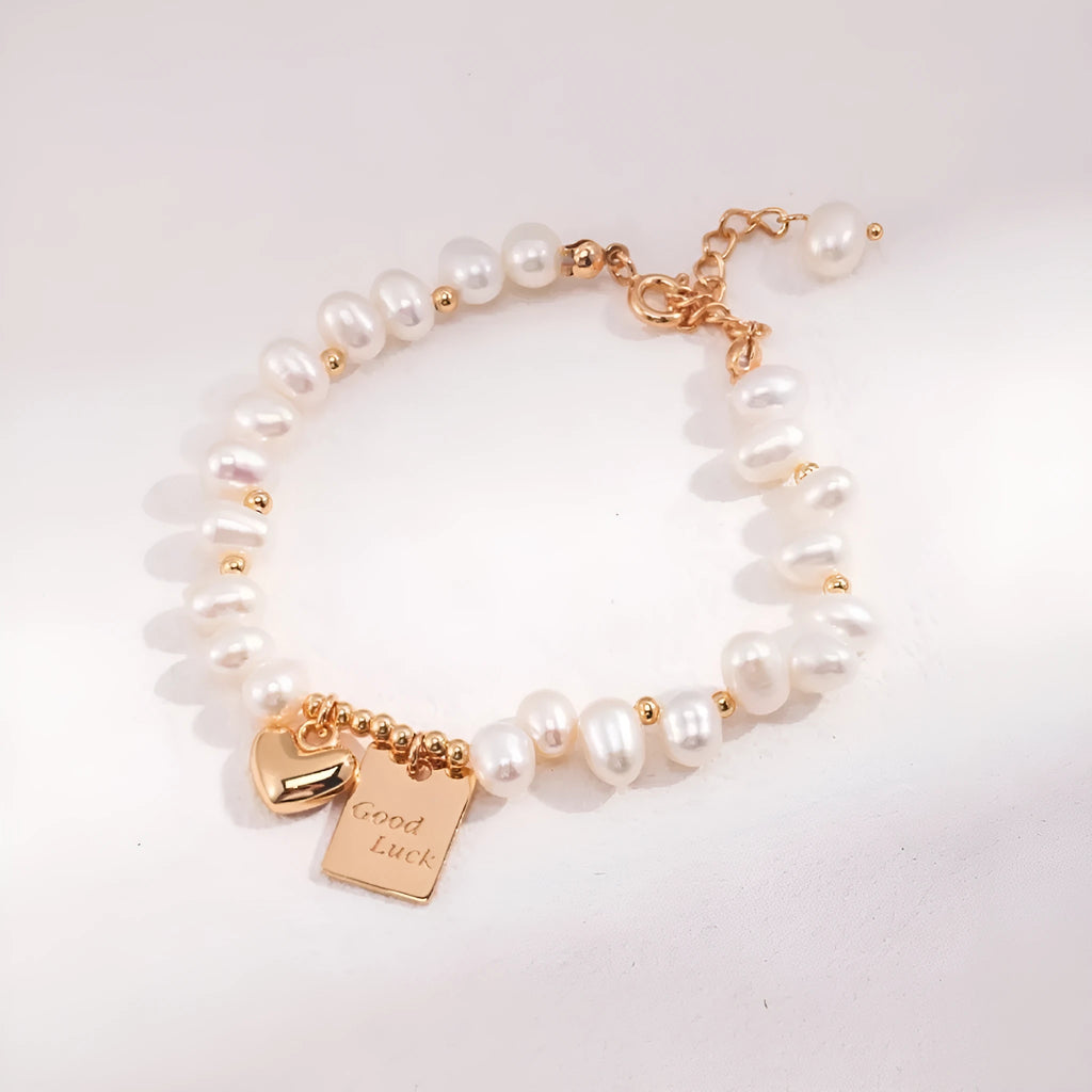Artificial pearl square plate heart bracelet with electroplated finish for women