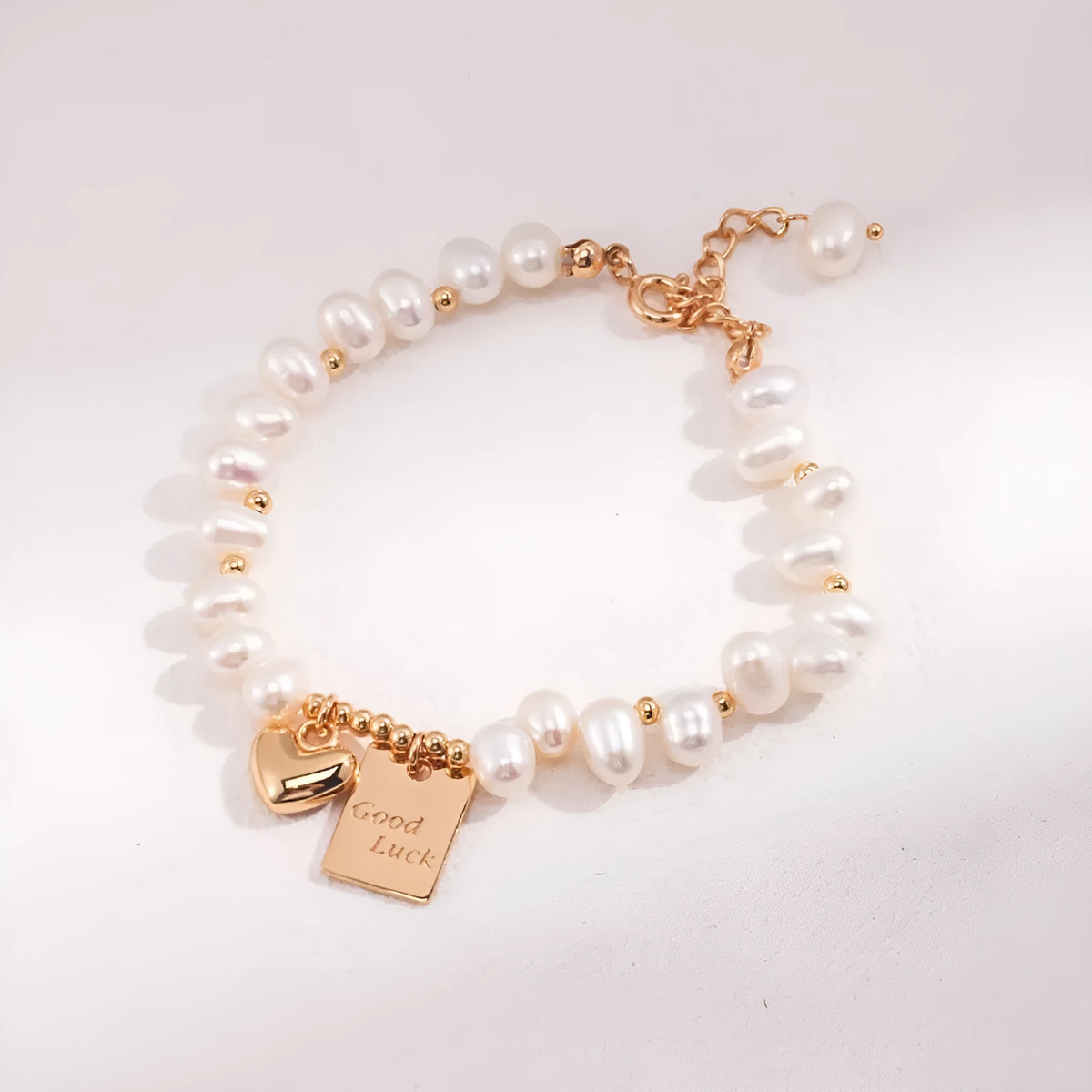 Artificial pearl square plate heart bracelet with electroplated finish for women