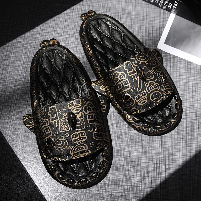 Open toe home slippers with shark design in soft EVA material, shown in multiple colour options.