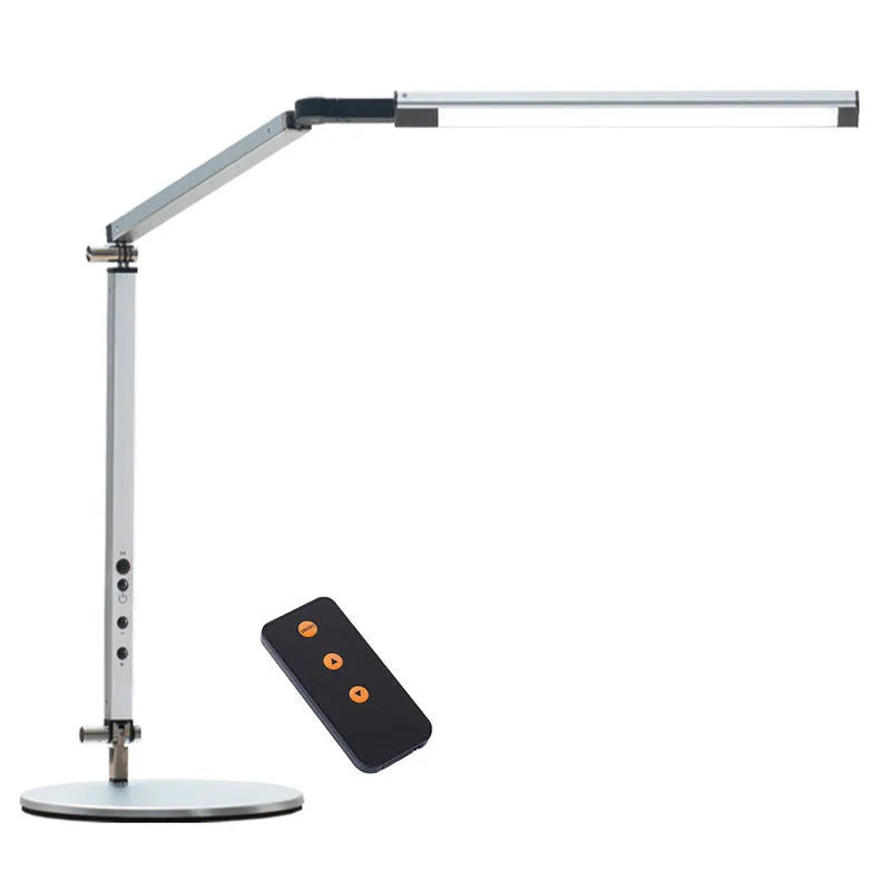 Aluminium clip-on LED desk lamp with remote control in black, silver, blue, or gold finish