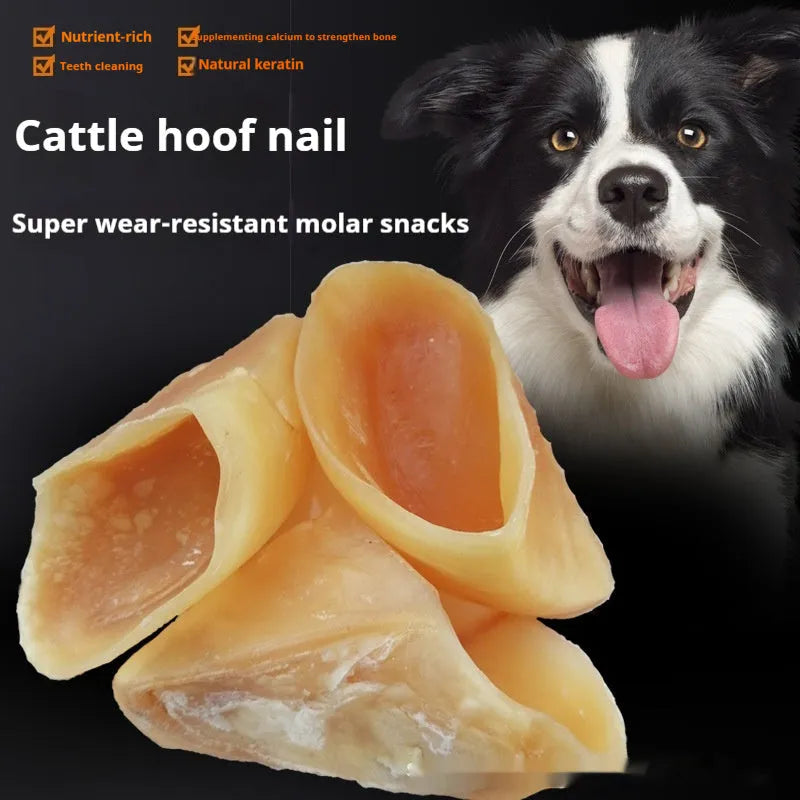 Natural cowhide dog chew stick in hoof shell colour, small and large sizes