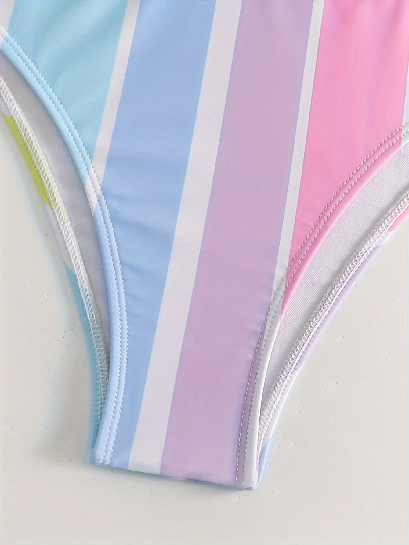 Women's striped two-piece bikini set for sports swimming, shown in picture colour.