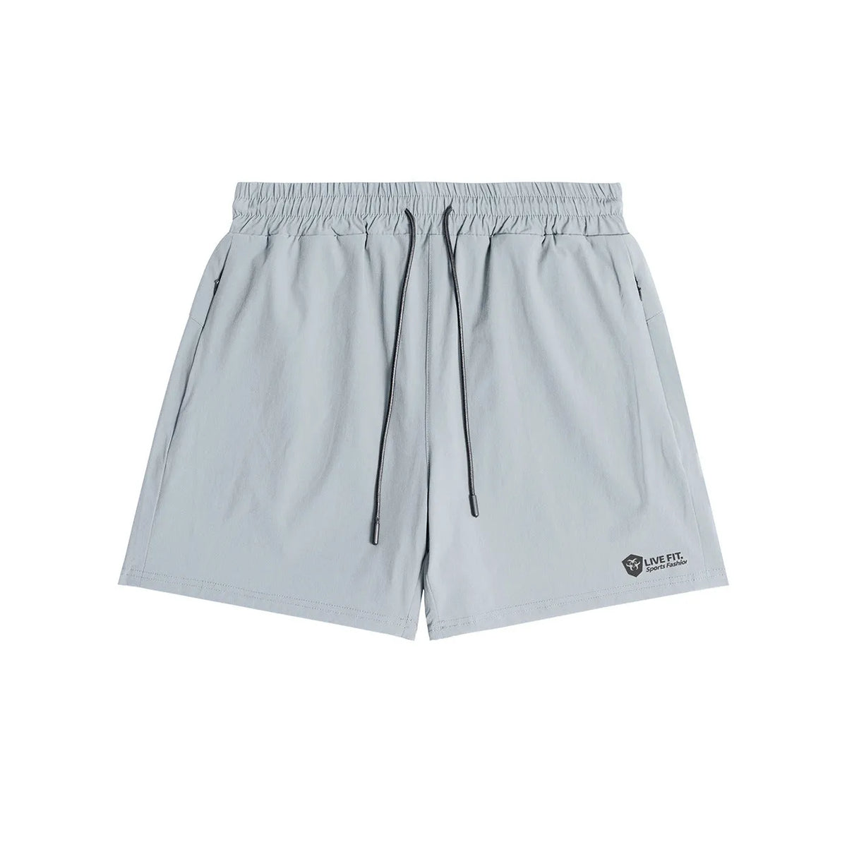 American style quick drying zippered shorts for men in grey, size M, front view