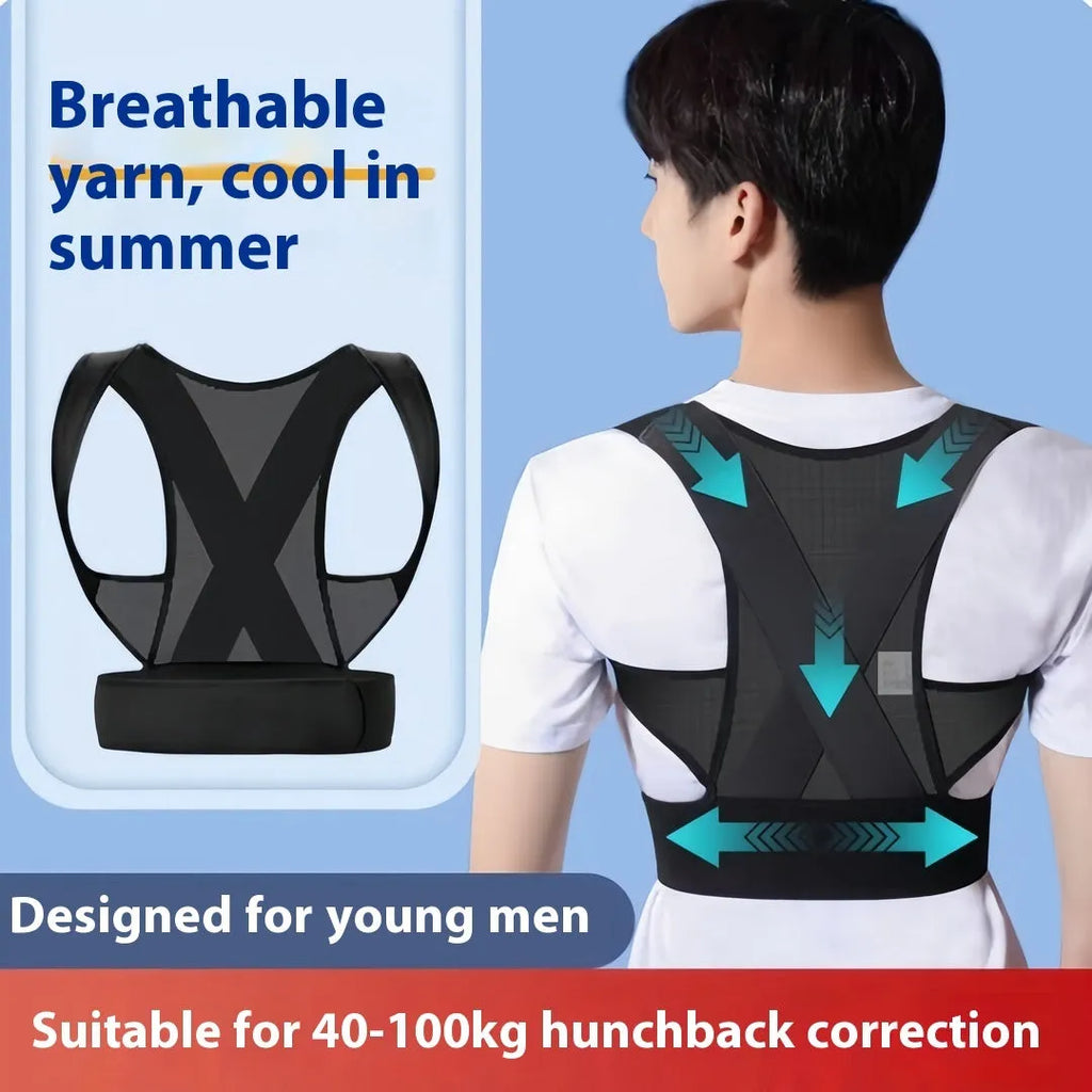Men's hunchback corrector belt in beige or black with one-pull lift adjustment and hollow O design for spine support