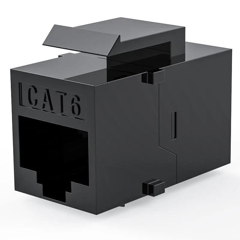 Unshielded network computer direct module pass-through connector in black, PC material