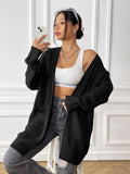 Women's double pocket acrylic cardigan in dark green colour with loose fit design