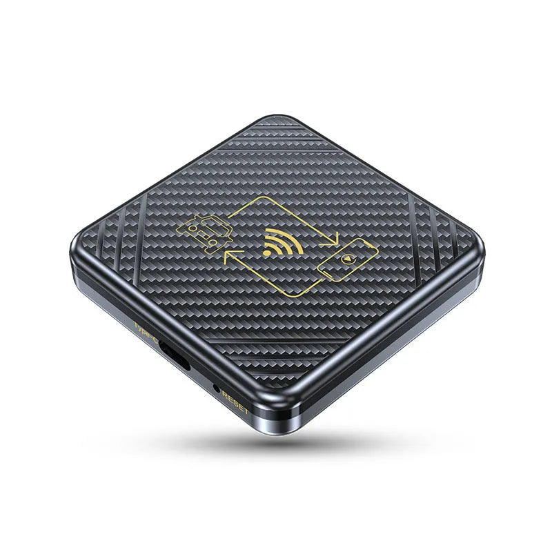 USB wireless CarPlay and Android Auto adapter box in gold and white colours