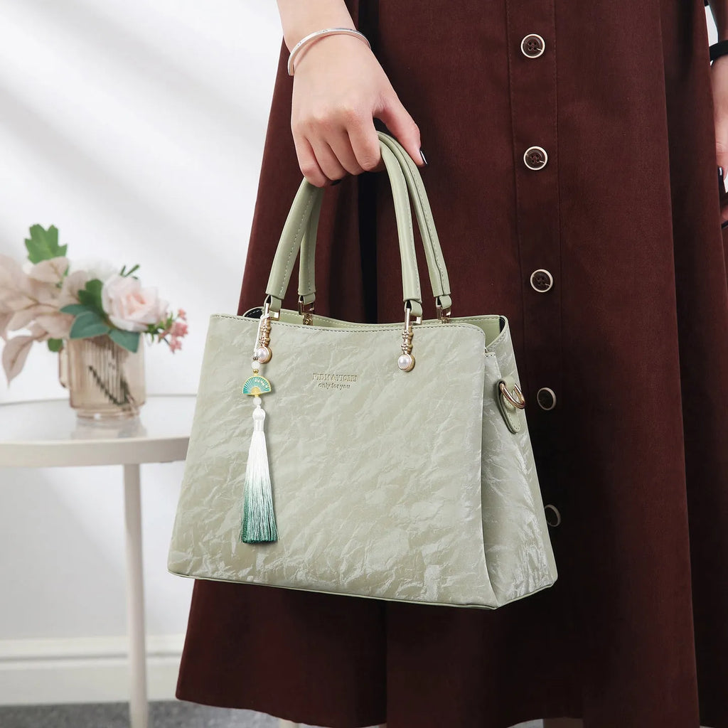 Women's horizontal square PU handbag with slit pocket in ethnic colour options