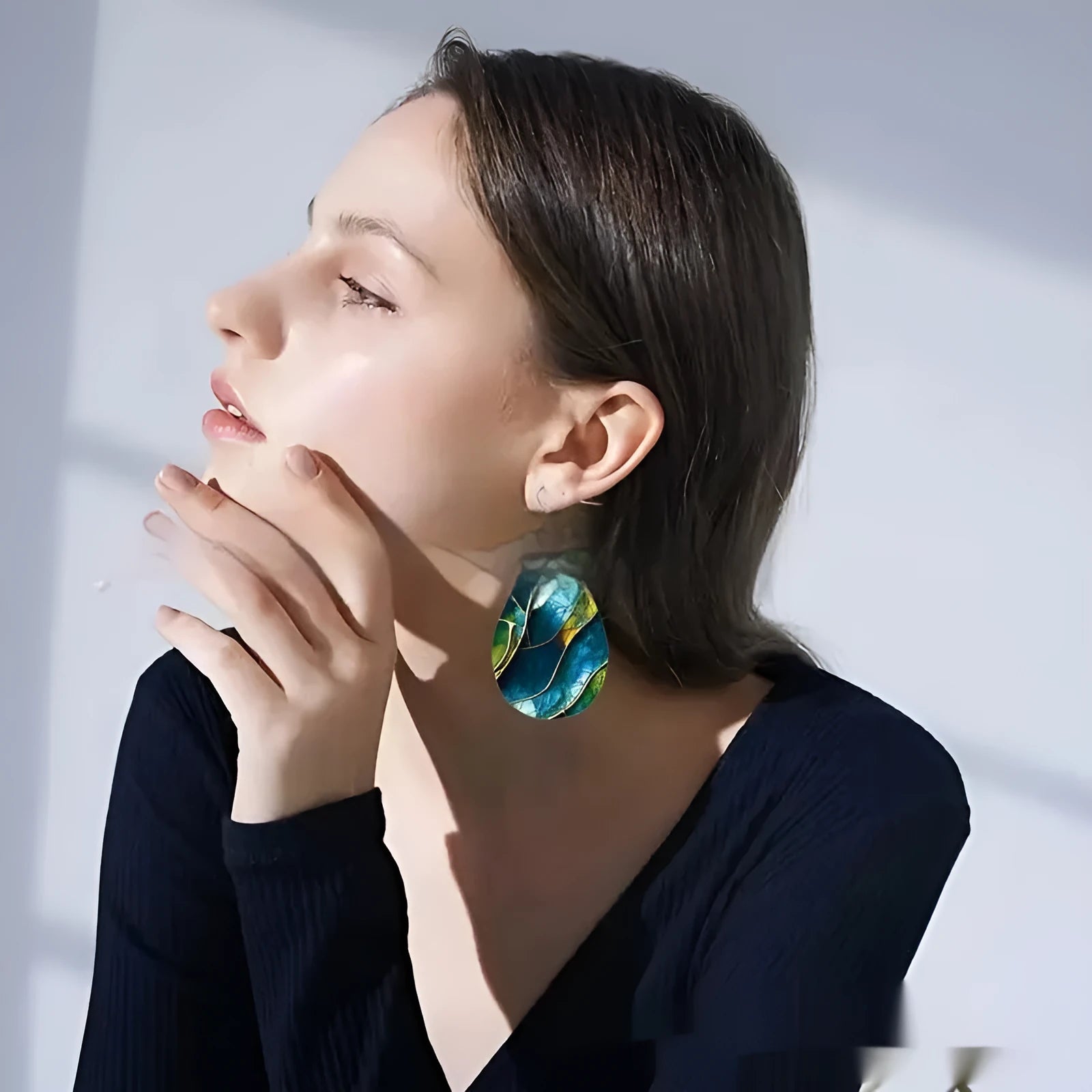 Geometric pattern acrylic drop earrings with flat branch knot design in drop shape