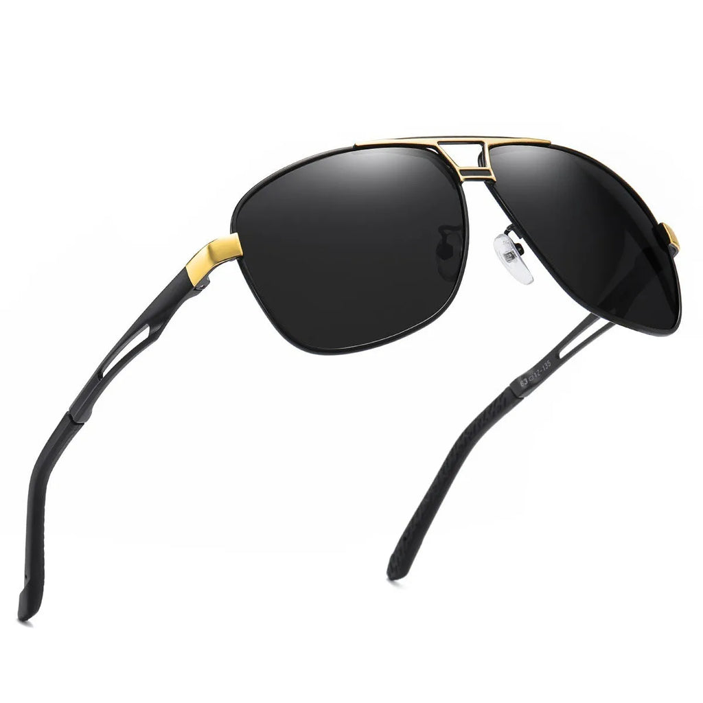 Men's polarised aviator sunglasses with orange red lenses and metal frame