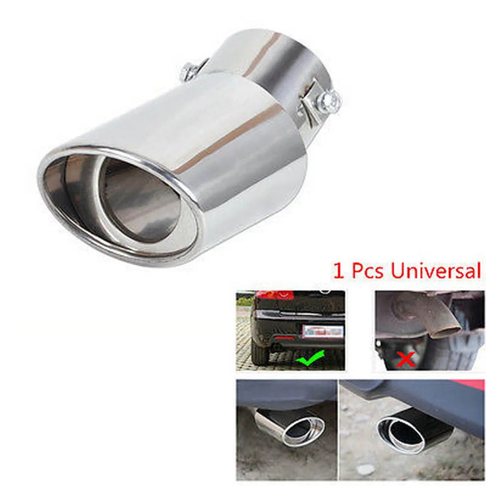 Bright silver stainless steel car exhaust pipe cover for 3.8-5.3 cm diameter pipes on a vehicle