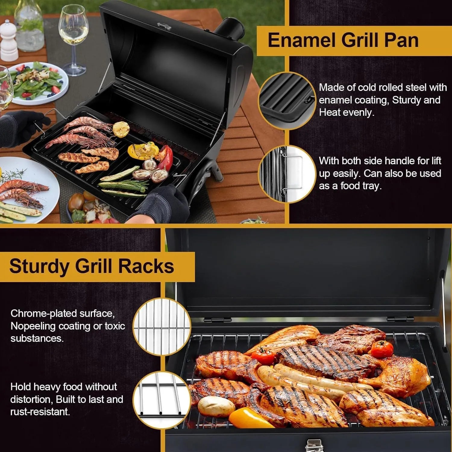 Small folding desktop charcoal barbecue smoking device with grill rack