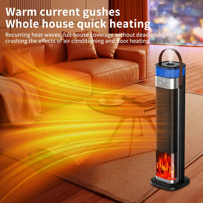 Vertical humidifying heater with remote control, dimensions 16x16x52.6cm