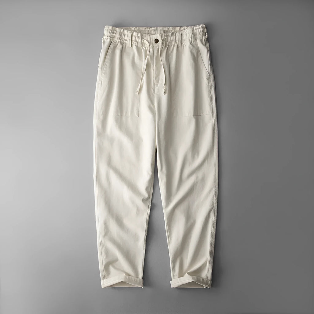 Men's linen casual trousers in solid colours with mid waist design