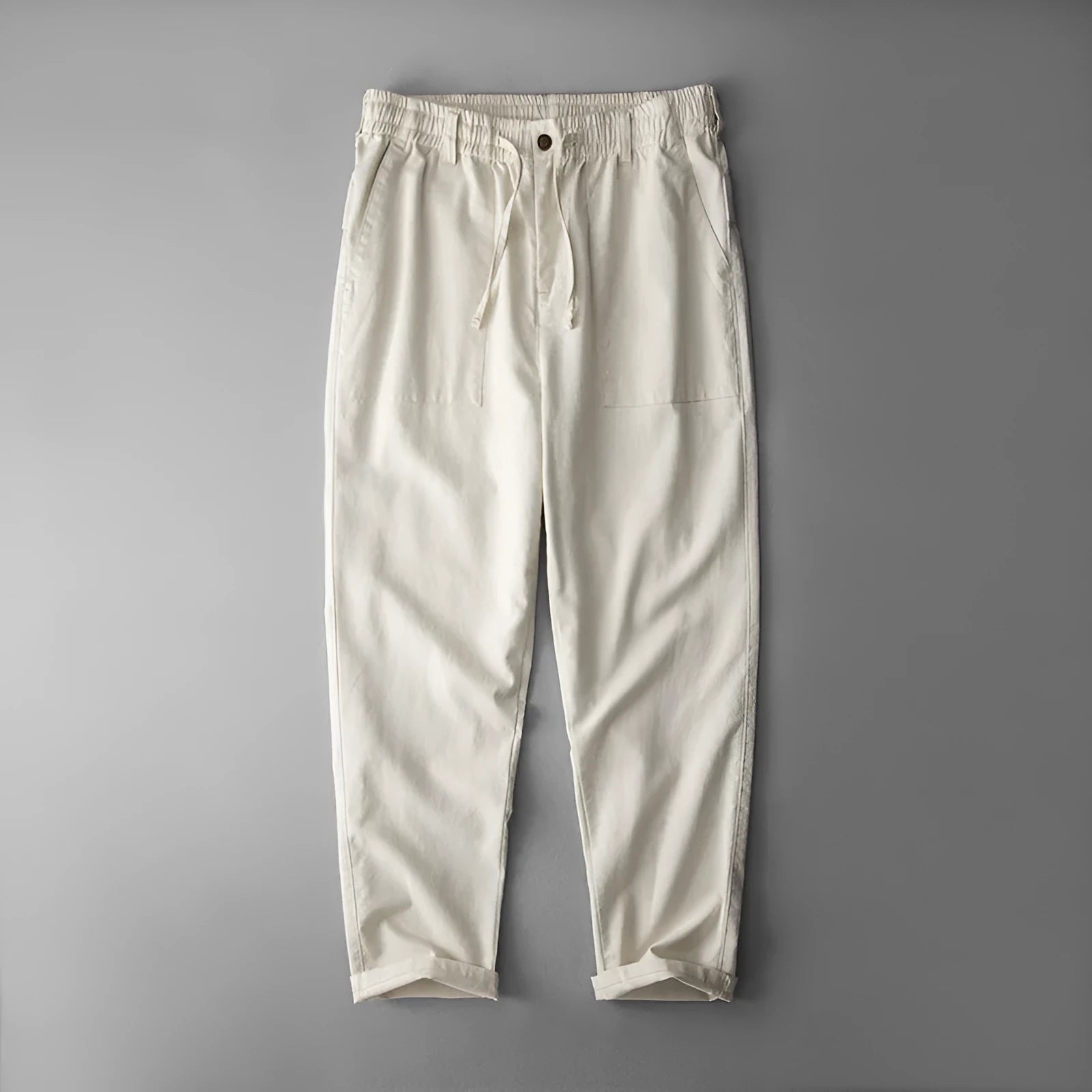 Men's linen casual trousers in solid colours with mid waist design