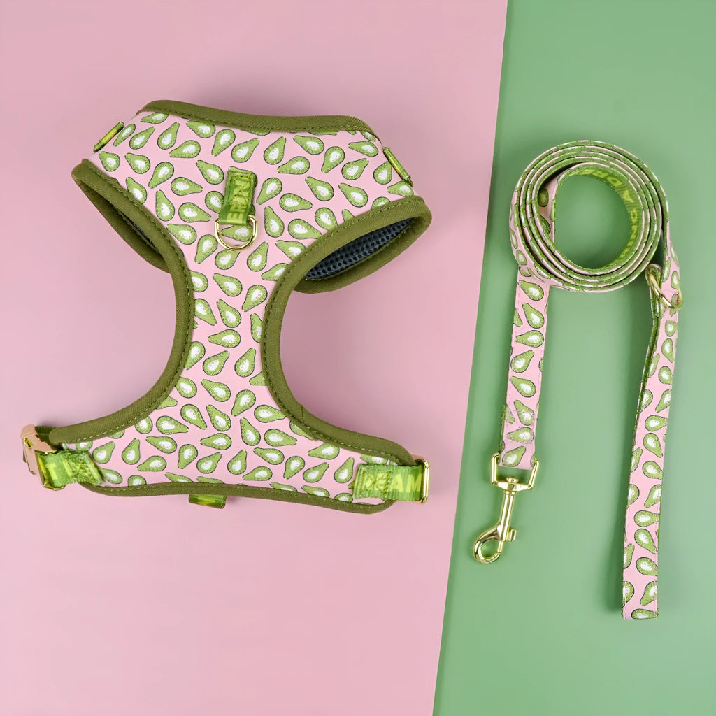 Polyester dog harness and leash set in colourful patterns for medium and large breeds