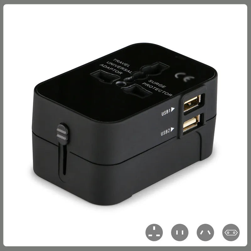 Universal travel adapter plug with USB charging port for international use