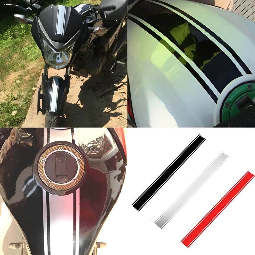 Motorcycle gas tank reflective sticker measuring 50cm by 4.5cm in black red silver yellow colours