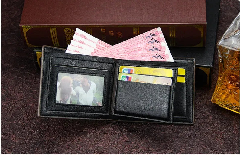 New men's PU leather short leisure 3-fold wallet in black brown blue coffee colours